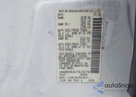 2018 Nissan Frontier Sv from USA, damaged, VIN 1N6AD0EV6JN762070